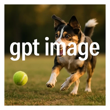  logo with text "gpt image" on the background of a dog chasing ball, realistic image sticker