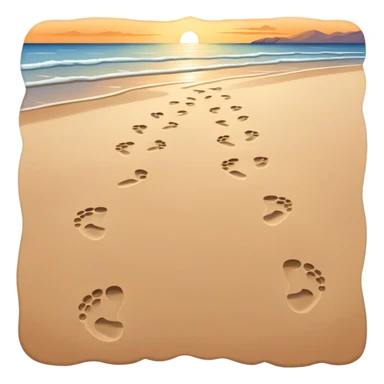 A quiet beach at sunset. Two sets of footprints—one small, the other larger, leading forward. As they continue, the small steps merge into the larger ones, until only one set remains, past and present walking as one. sticker