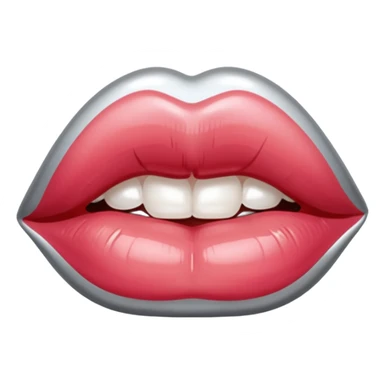 slightly parted lips, silver chrome material, glossy wet shine, seductive aesthetic sticker