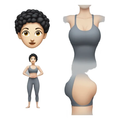 Pale skinned fit woman In a gray tight yoga suit and wristbands With black hair in a bun doing yoga bleu eye  sticker
