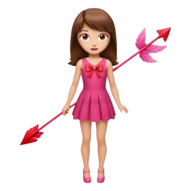 Hada sexy cupido pequeña  de cabello largo lacio castaño con flequillo y ojos cafés  vestida con algo sensual corto color blanco o rojo arco delgado con un color que combinen   y flechas  igual delgadas  que combinen y labios rosas tipo Barbie pero en hada cupido de cuerpo completo ojos sexys  sticker