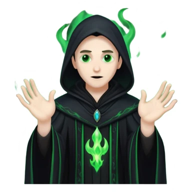 A dark sorcerer in flowing black robes, conjuring eerie green flames sticker