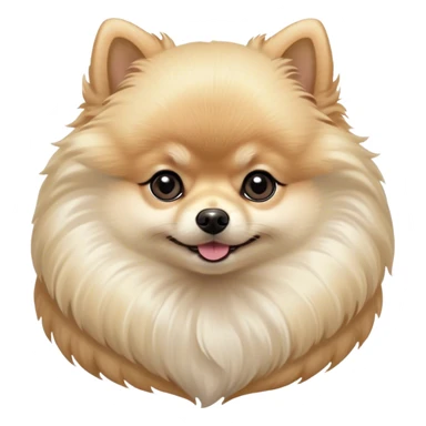 Cinematic Noble Cream Pomeranian Portrait Emoji, Poised and regal, with a compact, fluffy build and a pristine, well-groomed cream Fur, deep-set soulful dark eyes, Simplified yet sharp and sophisticated features, highly detailed, glowing with a soft, dignified glow, high shine, intelligent and spirited, stylized with an air of elegance, focused and attentive, soft glowing outline, capturing the essence of a watchful and confident companion, so majestic it feels as though it could prance out of the screen with effortless authority! sticker