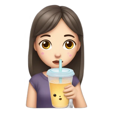 sad crying girl holding bubble tea sticker