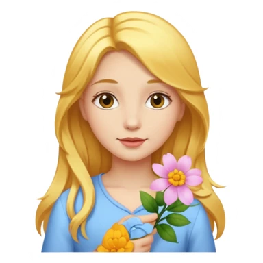 A girl with a flower in her hand, golden hair, and beauty. sticker