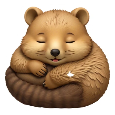 Meme-Worthy Cute Sleeping Quokka Portrait Emoji, Head resting peacefully with a contented smile, showcasing a delightfully compact build and a luxuriously soft brown fur, eyes shut in a serene, restful nap, Simplified yet hilariously adorable features, highly detailed, glowing with a soft, drowsy light, high shine, relaxed and utterly lovable, stylized with an air of playful laziness, bright and heartwarming, soft glowing outline, capturing the essence of a comically sleepy quokka, so meme‐worthy it feels like it could instantly become the next viral sensation of adorable slumber! sticker