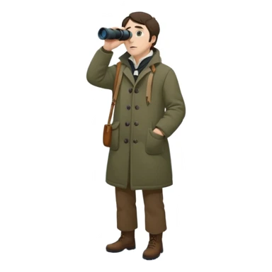 henry David thoreau full body looking up  birdwatching with binoculars in snow sticker