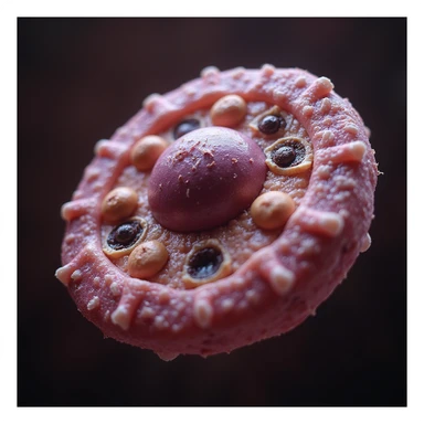 a human cell, highly realistic, with visible organelles, photorealistic illustration style, detailed textures, natural lighting sticker