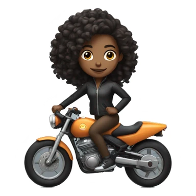 A brown skin girl with shoulder length curly black hair riding a black sports bike  sticker