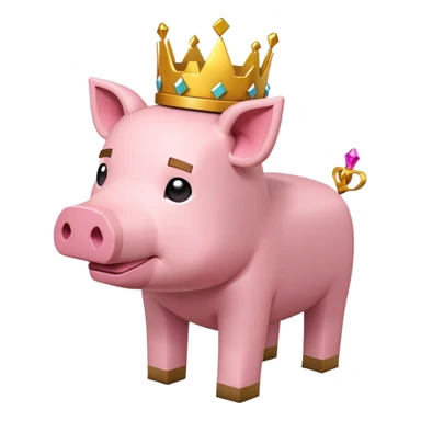 minecraft pig full body pink blocky animal with square head wearing a crown sticker