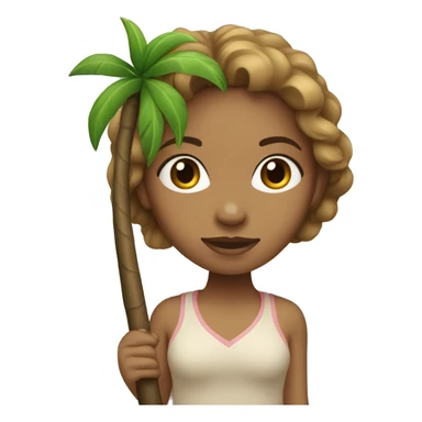 Light skin girl with light brown hair carrying small palm tree sticker