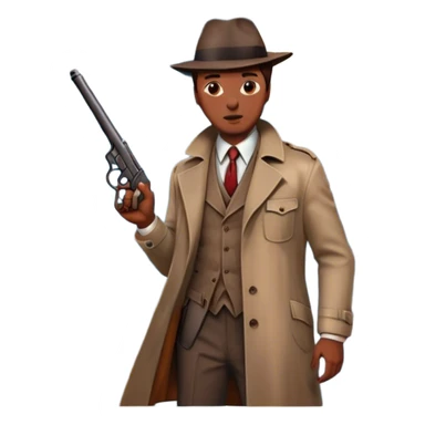 Icon for Detective Movie: A vintage movie poster-style design with a close-up of a detective holding a gun on a dark London street. The scene features a full moon, bloodstains on the pavement, and a mysterious atmosphere, evoking a classic noir detective thriller. Transparent background. sticker