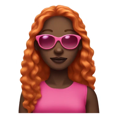 Dark skinned Lady wearing pink sunglasses, long ginger hair, sticker