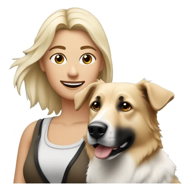 Blond woman near a Australien Shepherd dog Colored Black and white  sticker
