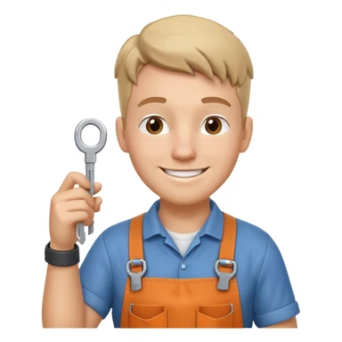 locksmith portrait, head and shoulders only, wearing work apron collar, holding a key near face, friendly confident smile, tool belt strap visible, 3D cartoon, mobile game icon style, clean background, no text, no watermark

 sticker