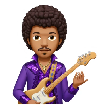 Jimi Hendrix with dark brown hair, dark purple sequin outfit sticker