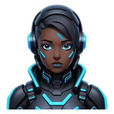 A futuristic cyberpunk soldier, black exosuit, neon blue accents sticker