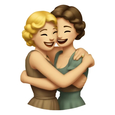 two women hug, vintage, retro sticker