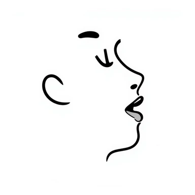 Simple sketch of a face profile showing mewing technique, tongue against roof of mouth, improved jawline sticker