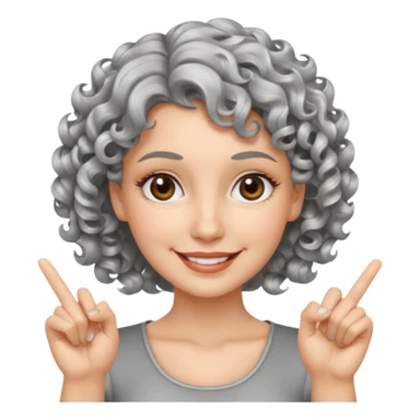 silver, short, wavy-haired with curls, smiling pretty lady, index and middle fingers crossed sticker