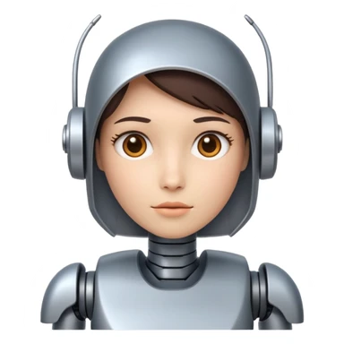robot assistant staring intently, attentive expression, iOS emoji style, transparent background sticker