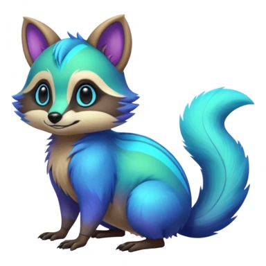 Cute hyper-realistic Iridescent Neon Green-Cyan-Blue-Purple Tanuki-Numbat-Sergal-fusion-hybrid-animal-creature, full body sticker