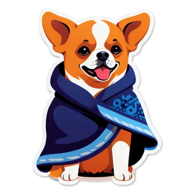 Dog wearing a blanket  sticker