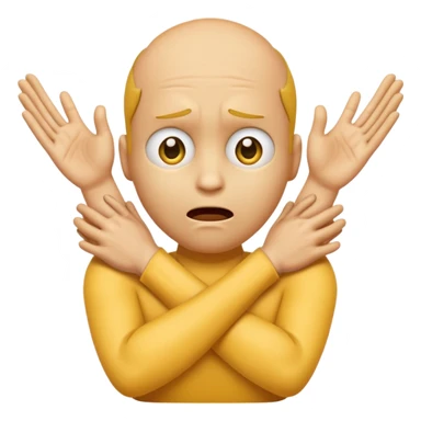 Yellow face emoji strangling itself with 2 arms crossed and hands saround neck and eyes looking up in fear sticker