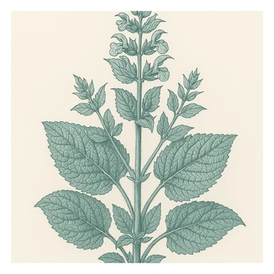 clary sage plant, bluey green color, detailed leaves, botanical style, highly detailed, realistic botanical illustration sticker