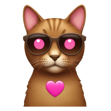 brown cat with pink heart sunglasses sticker