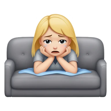 sad girl crying on the cozy grey couch  sticker