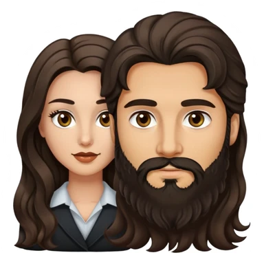 woman with olive skin, brown eyes and long lashes, and long black wavy hair with pale skinned hazel eyed man with brown hair and beard sticker