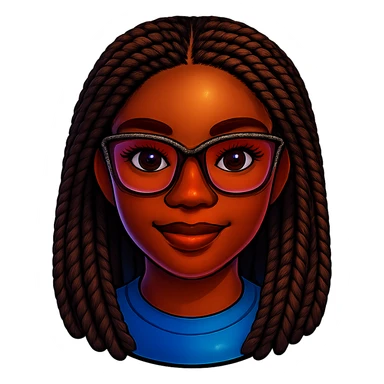 Add braided hair to Kemi Badenoch headshot emoji with glasses, keep the background transparent. Maintain the style and transparent background. sticker