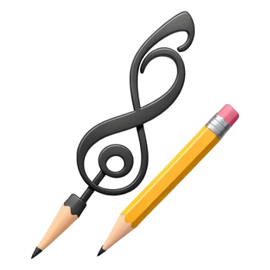 Minimalistic flat vector icon, iOS style, thin black contour on white background. Musical note with a pencil crossing it. Clean, no text, no shadows sticker