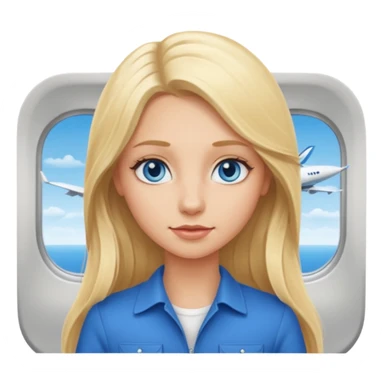 a blonde girl with long hair and blue eyes on a plane sticker