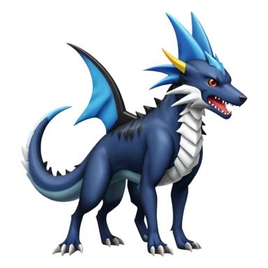 4-legged, digitigrade, clawed, furry finned sharp, cool, badass, angry, edgy Sergal-Sharpedo-Houndoom-Garchomp-Nargacuga-Vaporeon-fusion-hybrid-creature, full body sticker