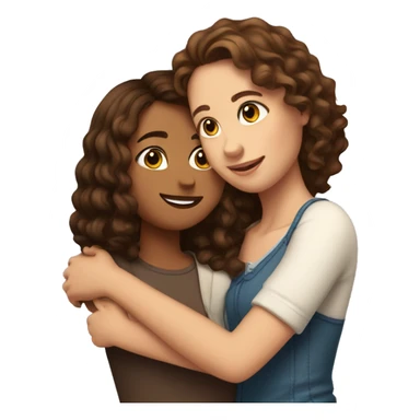 Girl with long straight brown hair hugging a women with short curly brown hair sticker