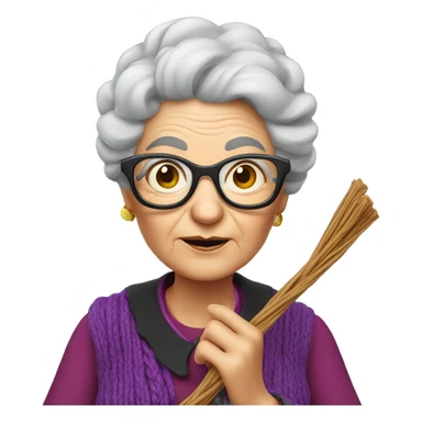 smart granny witch with glasses knitting sticker