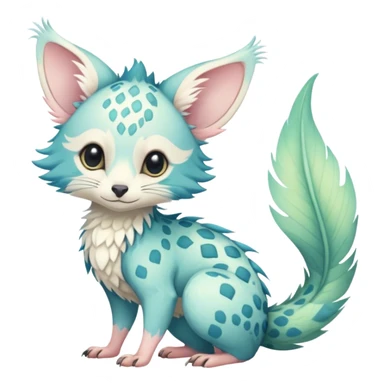 Feral Rare Fantasy cute realistic pastel tropical Vernid-Trico-species by LiLaiRa, random markings, tufted tail, tufted ears, full body sticker