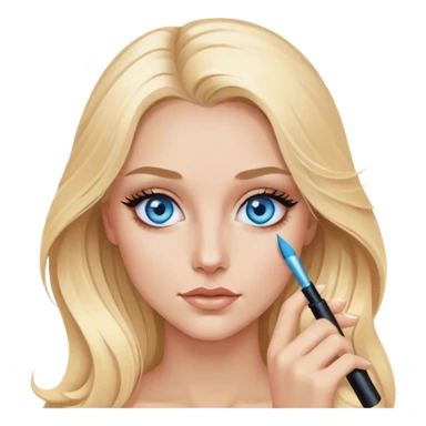 Cinematic realistic blonde with long hair, blue eyes with mascara in her hands sticker