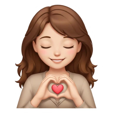 brown hair girl closed eyes smiling making heart from her hands  sticker