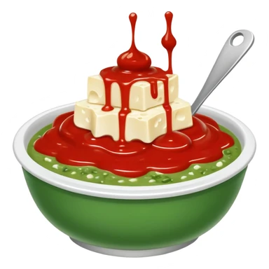 Cuenco de gofio con queso blanco por encima y salsa roja y salsa verde por encima  sticker