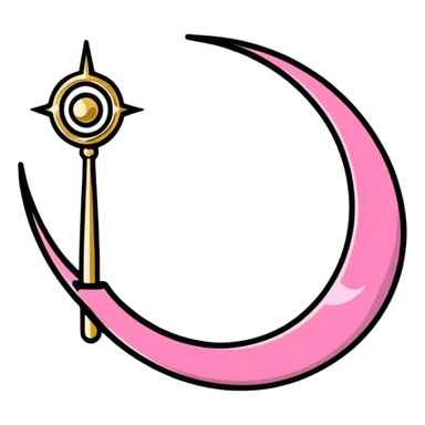 Sailor Moon's Crescent Moon Stick, a pink wand with a gold crescent moon on top and a circular silver gem in the center sticker