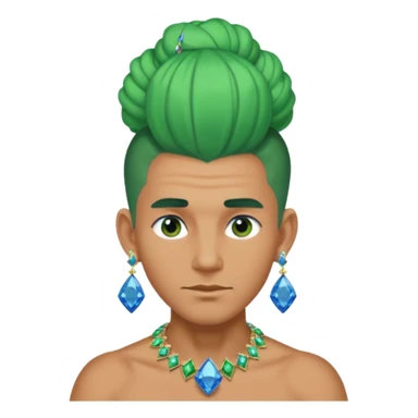 gem lover man with gem accessories excessive amount very big gem earrings green bun hair and blue diamonds  sticker