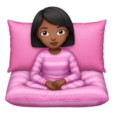 Dark skin Black woman with short  black bob  hair, pink pajamas laying on pillow just me  sticker