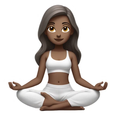 a girl with brown long hair, white skin tone with brown eyes, meditates in a relaxed lotus position in a comfortable monochrome white bra top and monochrome pink short skirt sticker