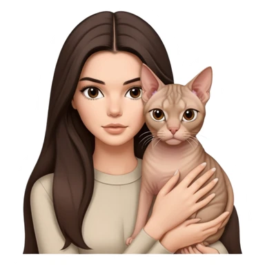 brunette Kendall Jenner with long hair holding on the hands Sphynx sticker