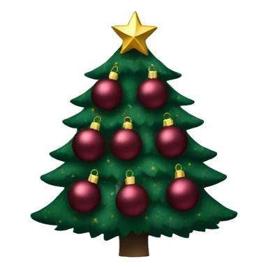 dark green Christmas tree decorated with burgundy and gold globes sticker