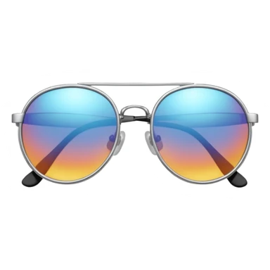 A pair of luxury sunglasses emoji with silver chrome frame, smooth rounded lenses, reflective metallic surface, high-end swag aesthetic, minimal and clean design, iOS emoji style, centered, white background sticker
