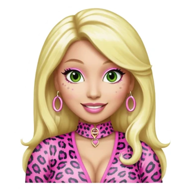 Smiling Green eyed light white skin Nicki Minaj wearing a pink leopard print outfit with blonde hair sticker